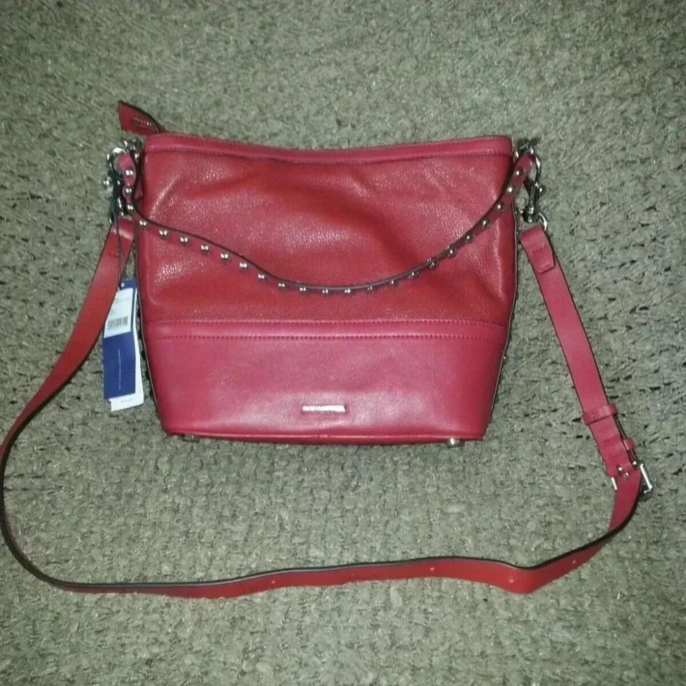 REBECCA MINKOFF-Blythe SM Convertible Hobo-Studded Scarlet Leather-NWT/Dustbag